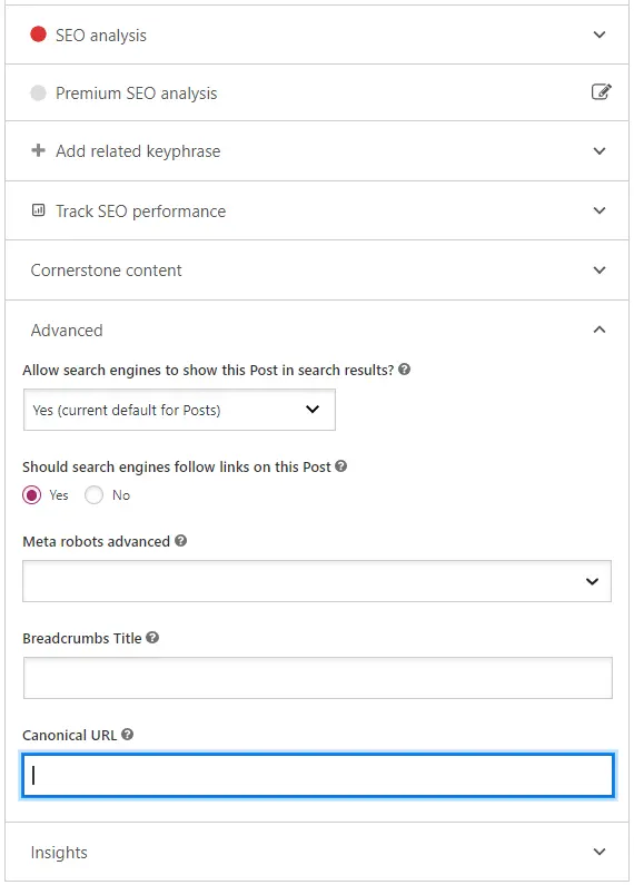 canonical settings di yoast seo