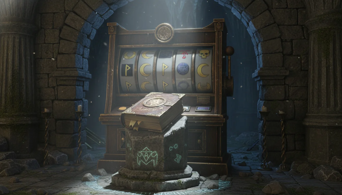 The main logo for the Book of Shadows slot with gothic lettering