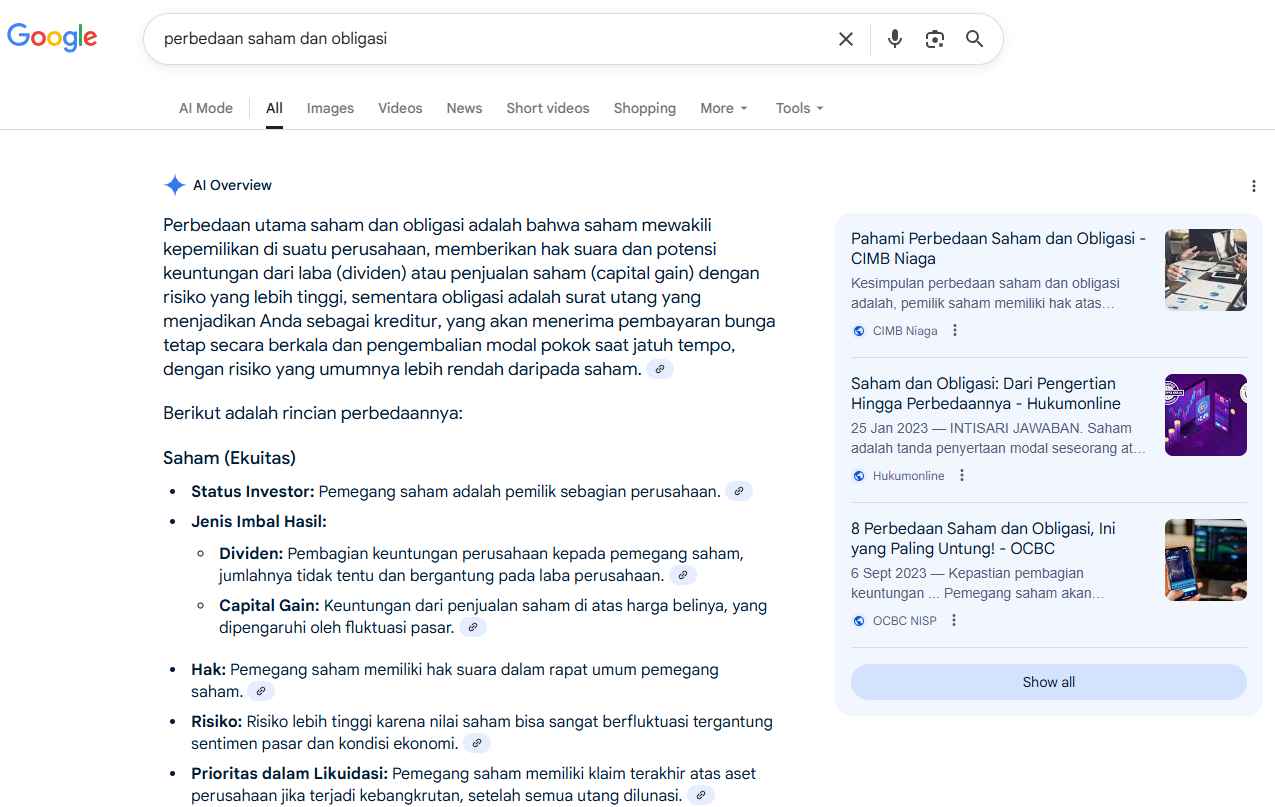Hasil pencarian perbedaan saham dan obligasi