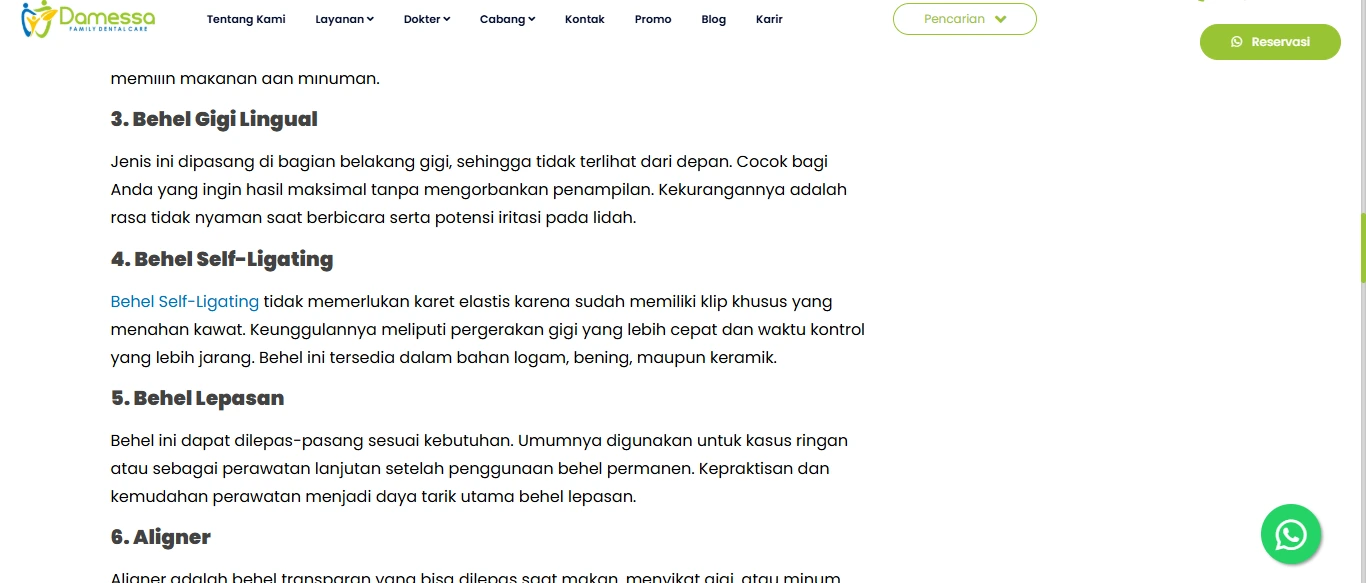 Internal link di artikel Damessa