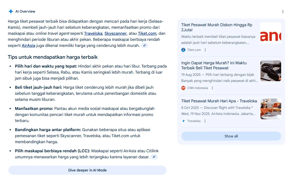 Pencarian harga tiket pesawat terbaik