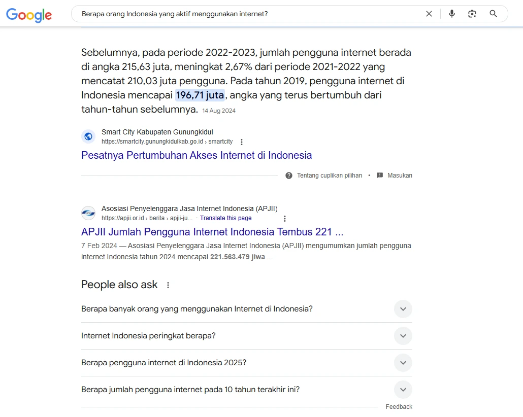Hasil pencarian di google