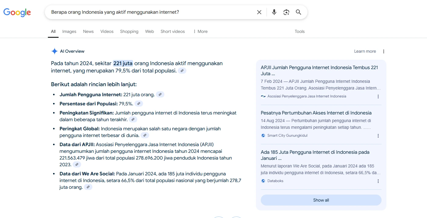 Hasil pencarian google dengan AI Overview