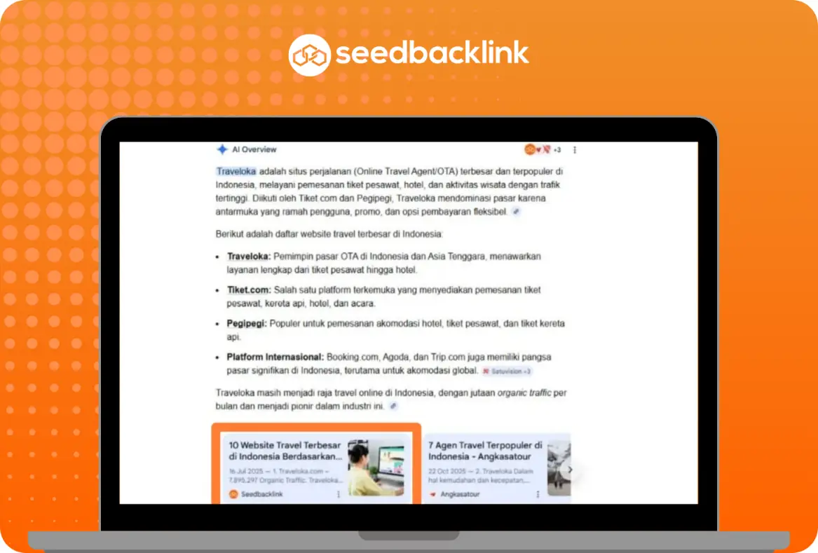 Munculnya artikel dari seedbacklink sebagai kutipan AI (AI Citation) dalam fitur AI Overview Google